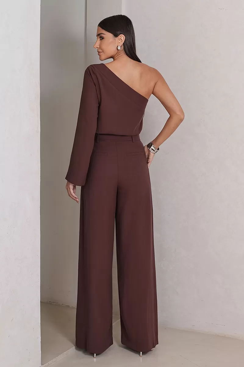 Dot Clothing - Set Dot Clothing Pantalona Shirt One Shoulder Brown - 2756MARROM Dot Clothing - Set Dot Clothing Pantalona Shirt One Shoulder Brown - 2756MARROM