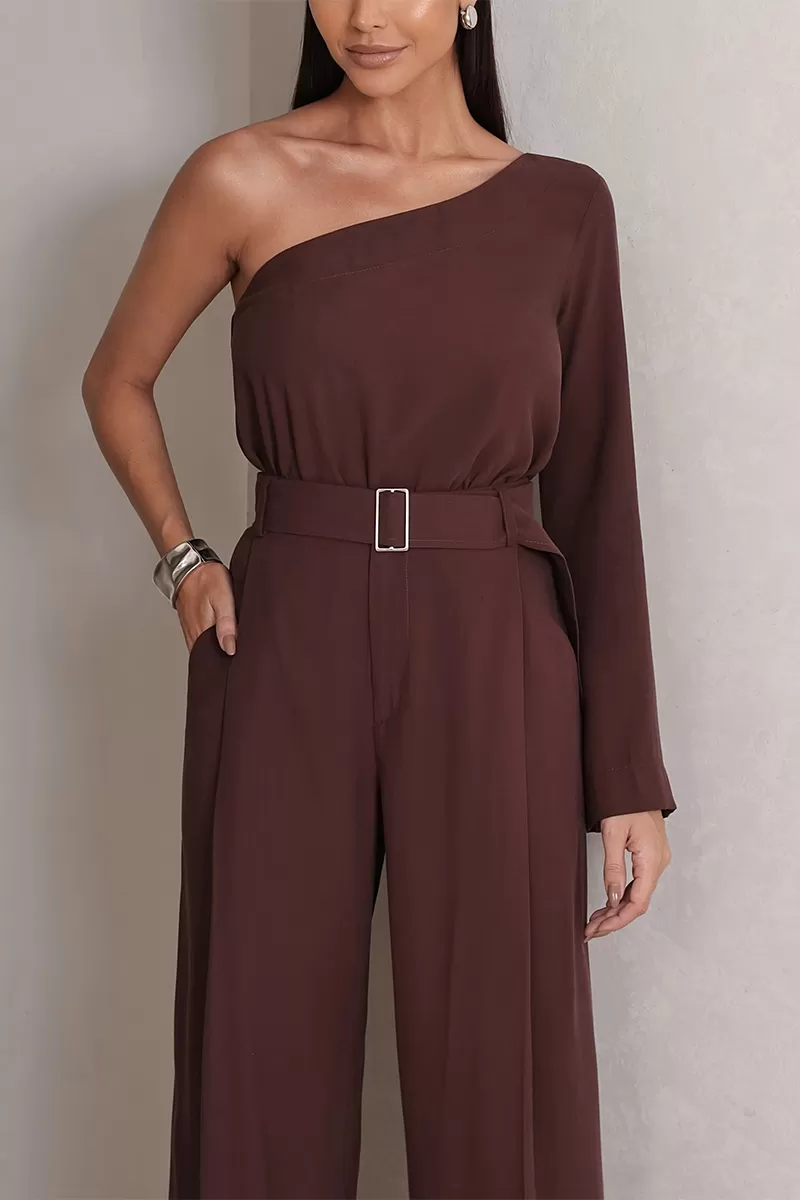 Dot Clothing - Set Dot Clothing Pantalona Shirt One Shoulder Brown - 2756MARROM Dot Clothing - Set Dot Clothing Pantalona Shirt One Shoulder Brown - 2756MARROM