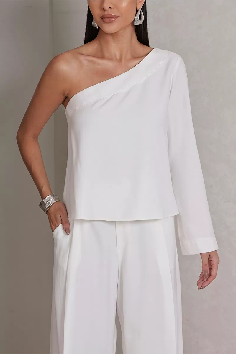 Dot Clothing - Set Dot Clothing Pantalona Shirt One Shoulder Off White - 2756OFF Dot Clothing - Set Dot Clothing Pantalona Shirt One Shoulder Off White - 2756OFF