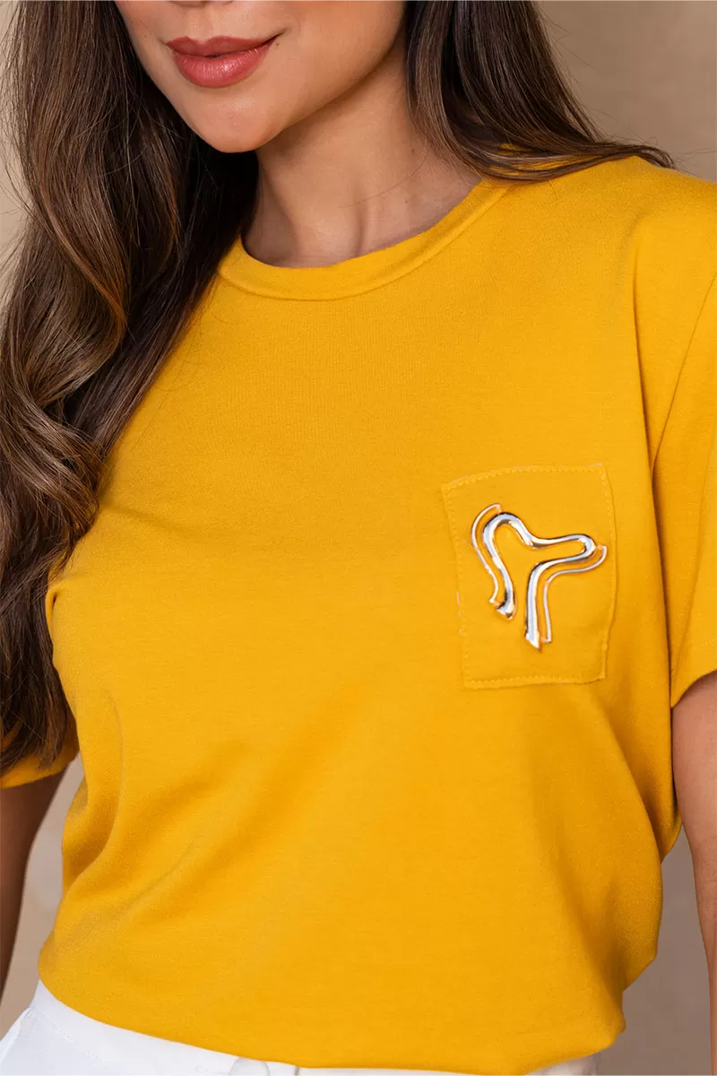 Miss Misses - Tamires Short Sleeve Shirt with Mustard Metal Detail - 54600039