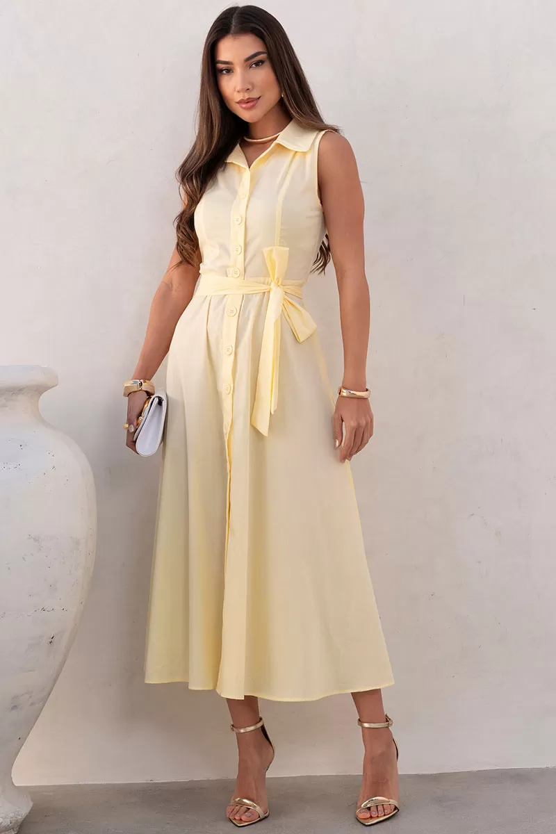 Miss Misses - Rose Midi Open Dress with Yellow Booties and Belt - 54602003