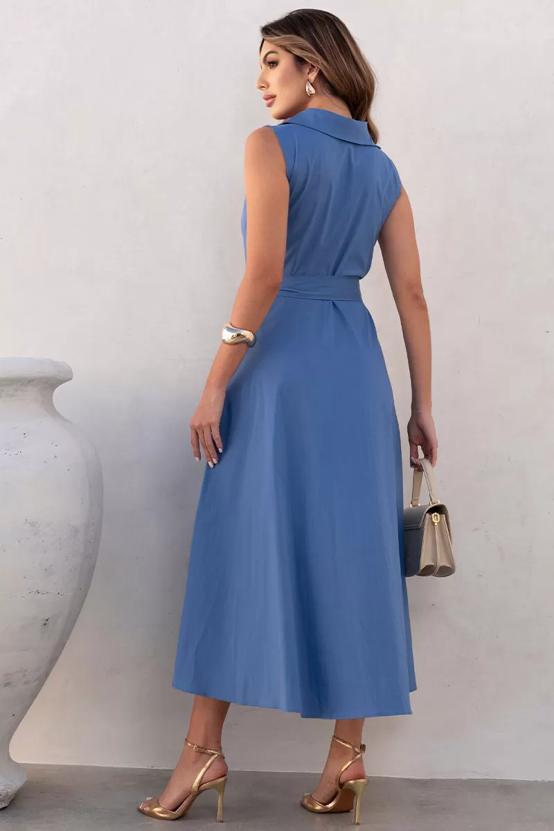 Miss Misses - Pink Midi Open Dress with Booties and Blue Belt - 54602002 Miss Misses - Pink Midi Open Dress with Booties and Blue Belt - 54602002