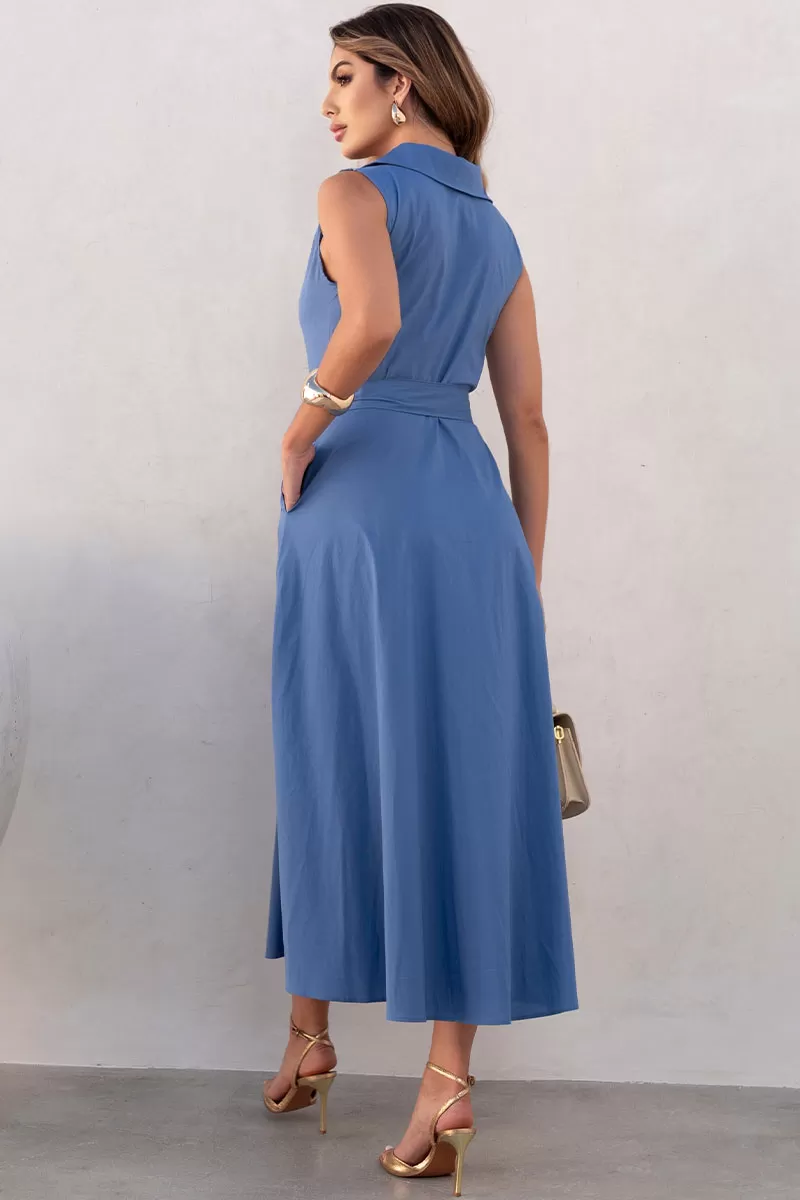 Miss Misses - Pink Midi Open Dress with Booties and Blue Belt - 54602002 Miss Misses - Pink Midi Open Dress with Booties and Blue Belt - 54602002