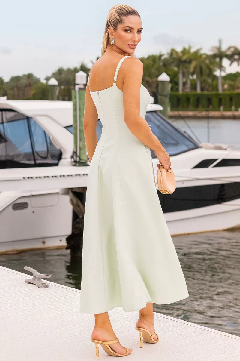 Miss Misses - Blue Dress with V-Neckline and Straps, Metal Detail on the Front, Green - 54621023 Miss Misses - Blue Dress with V-Neckline and Straps, Metal Detail on the Front, Green - 54621023