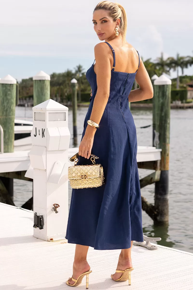 Miss Misses - Dress Blace C/V Neckline/Straps Metal Detail On The Front Navy Blue - 54621004 Miss Misses - Dress Blace C/V Neckline/Straps Metal Detail On The Front Navy Blue - 54621004