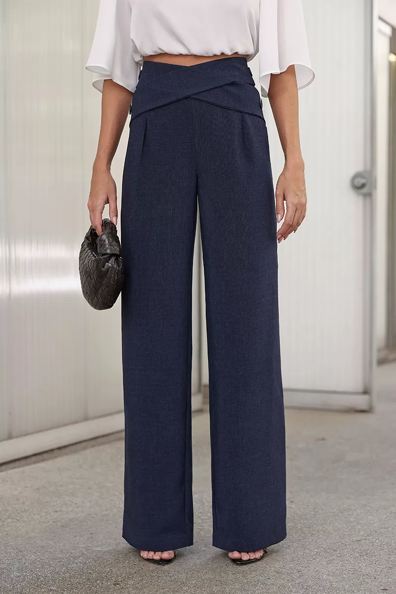Dot Clothing - Dot Clothing Tailored Pants Crossed at the Waist Blue - 2761AZUL Dot Clothing - Dot Clothing Tailored Pants Crossed at the Waist Blue - 2761AZUL