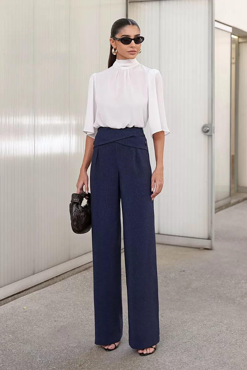 Dot Clothing - Dot Clothing Tailored Pants Crossed at the Waist Blue - 2761AZUL