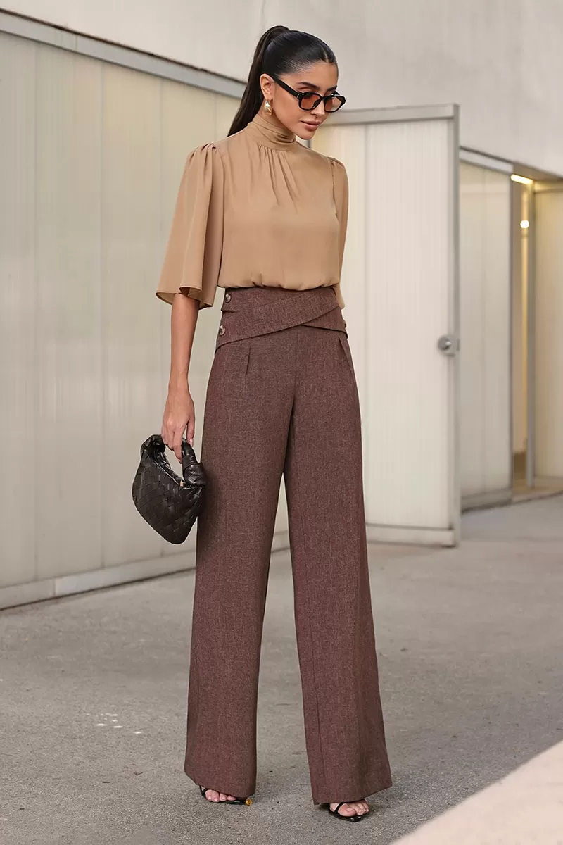 Dot Clothing - Dot Clothing Tailored Pants Crossed at the Waist Brown - 2761MARROM