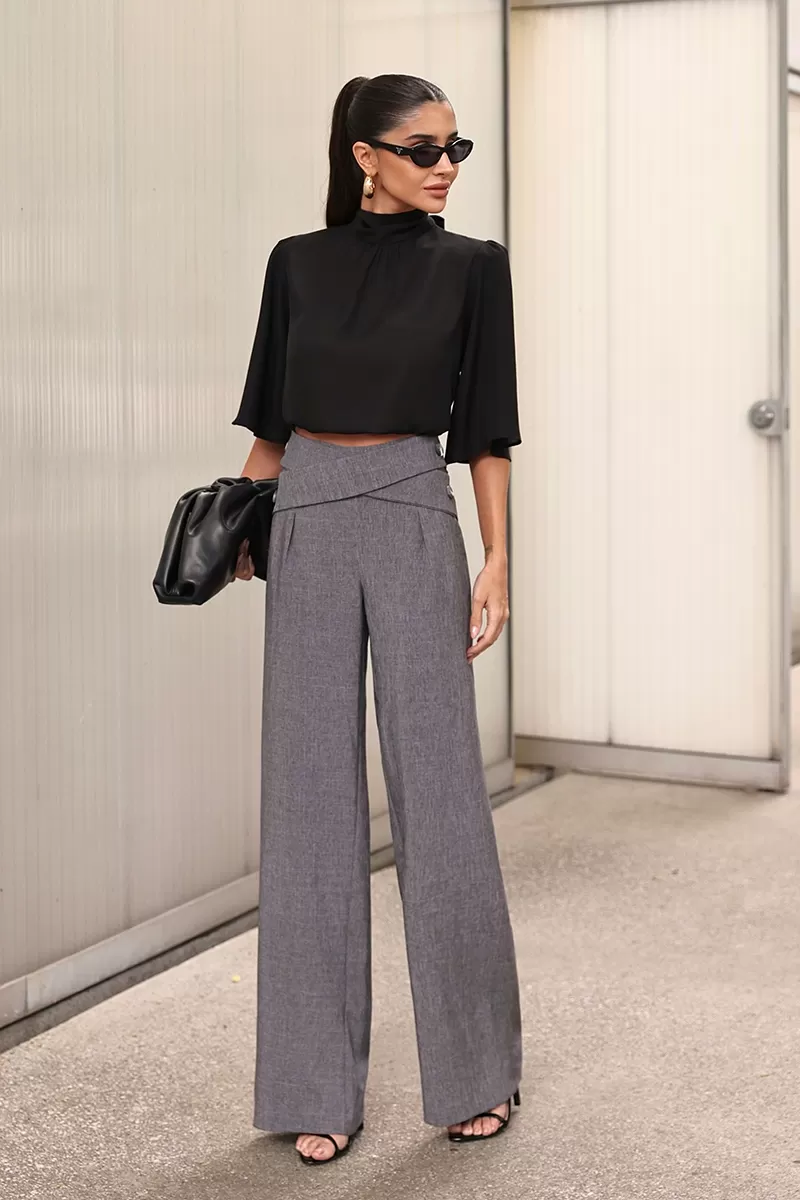 Dot Clothing - Dot Clothing Tailored Pants Crossed at the Waist Gray - 2761CINZA