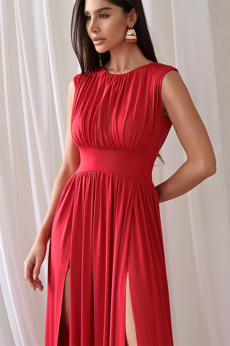 Dot Clothing - Dot Clothing Long Dress with 2 Slits in Red - 2776VERMELHO Dot Clothing - Dot Clothing Long Dress with 2 Slits in Red - 2776VERMELHO