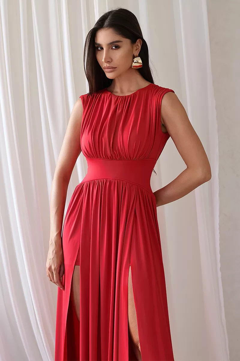 Dot Clothing - Dot Clothing Long Dress with 2 Slits in Red - 2776VERMELHO Dot Clothing - Dot Clothing Long Dress with 2 Slits in Red - 2776VERMELHO