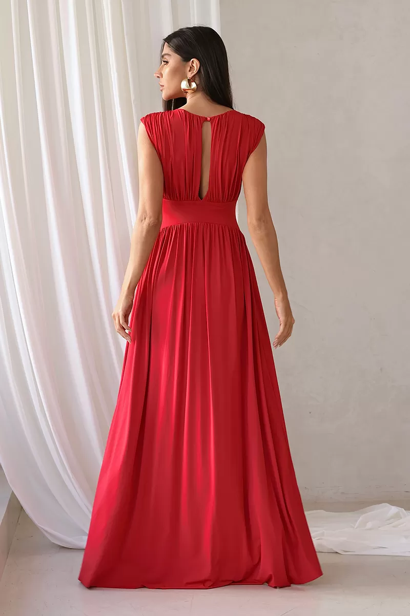 Dot Clothing - Dot Clothing Long Dress with 2 Slits in Red - 2776VERMELHO Dot Clothing - Dot Clothing Long Dress with 2 Slits in Red - 2776VERMELHO