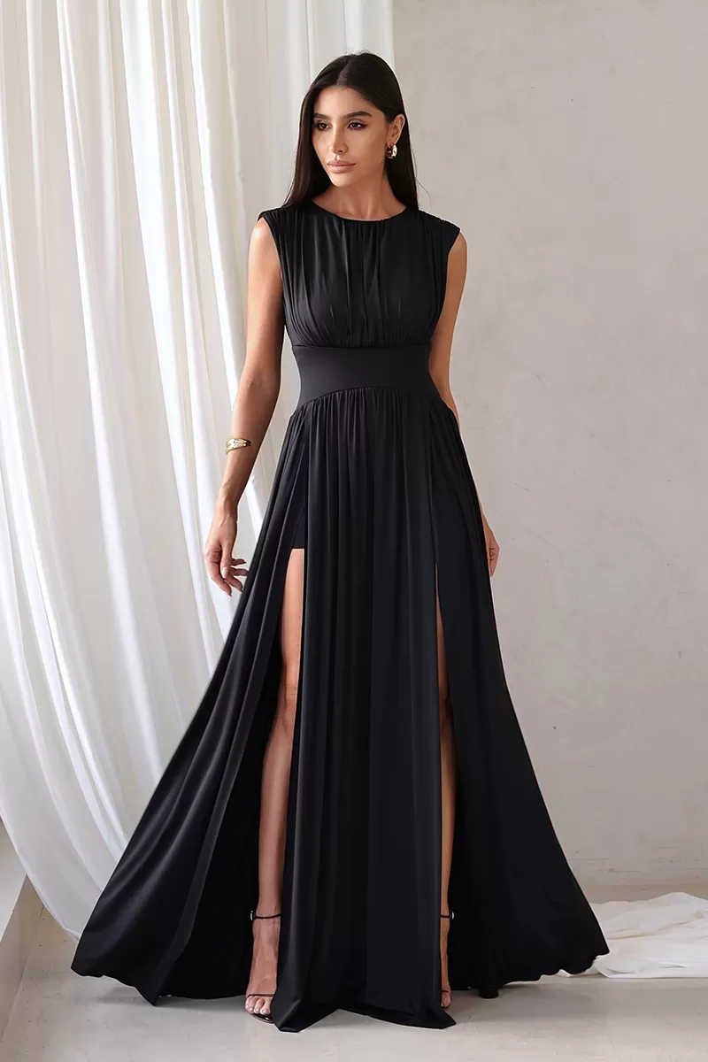 Dot Clothing - Dot Clothing Long Dress with 2 Slits in Black - 2776PRETO