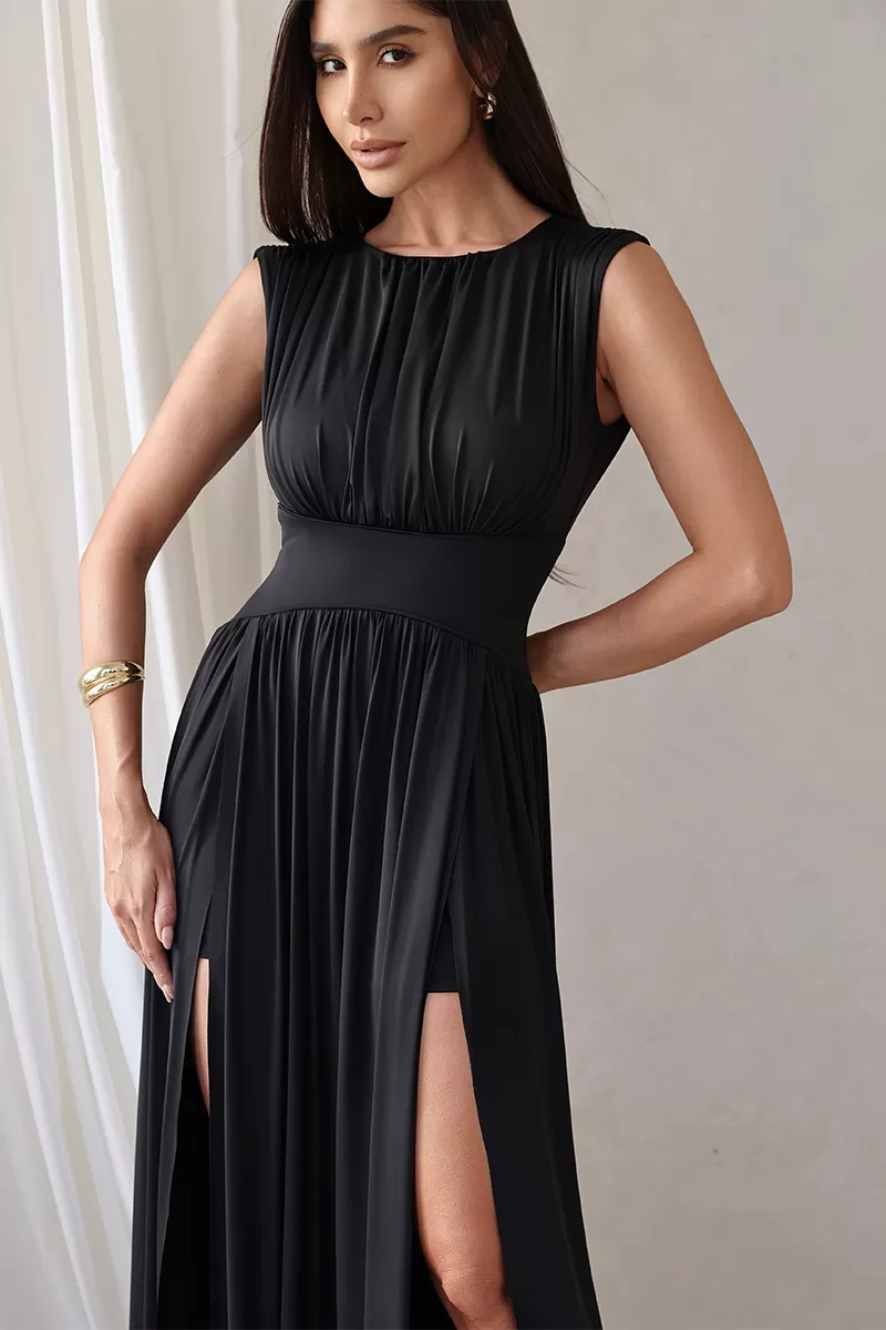 Dot Clothing - Dot Clothing Long Dress with 2 Slits in Black - 2776PRETO Dot Clothing - Dot Clothing Long Dress with 2 Slits in Black - 2776PRETO