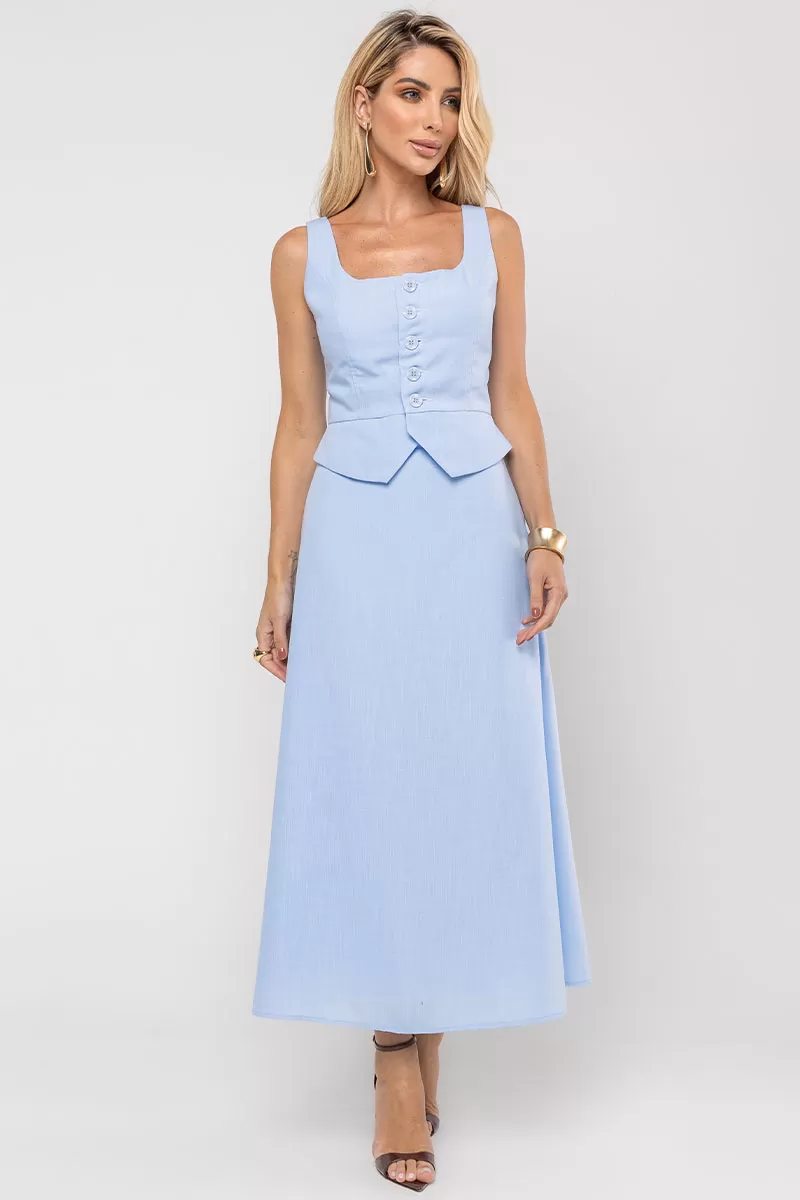 Miss Misses - Valentina Skirt Set with Blue Vest - 54585002