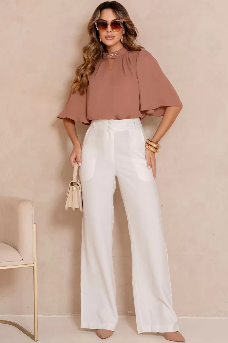 Miss Misses - Cleide Crepe Shirt with Metal Detail Caramel Collar - 54622134 Miss Misses - Cleide Crepe Shirt with Metal Detail Caramel Collar - 54622134