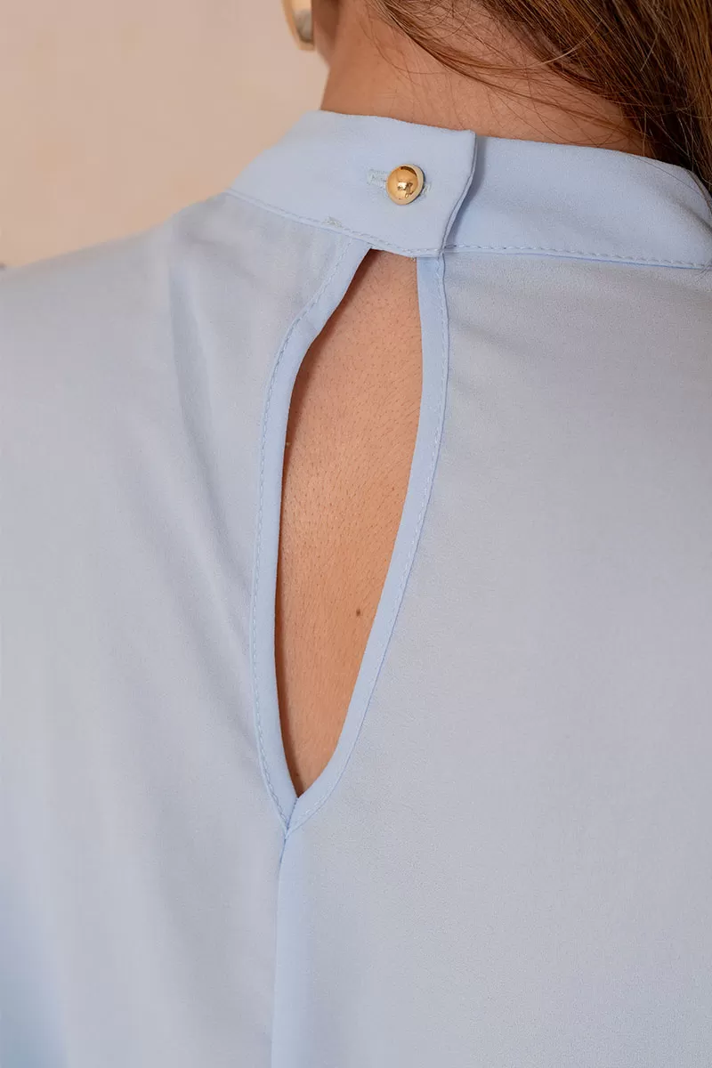 Miss Misses - Cleide Crepe Shirt with Metal Detail and Blue Collar - 54622002 Miss Misses - Cleide Crepe Shirt with Metal Detail and Blue Collar - 54622002