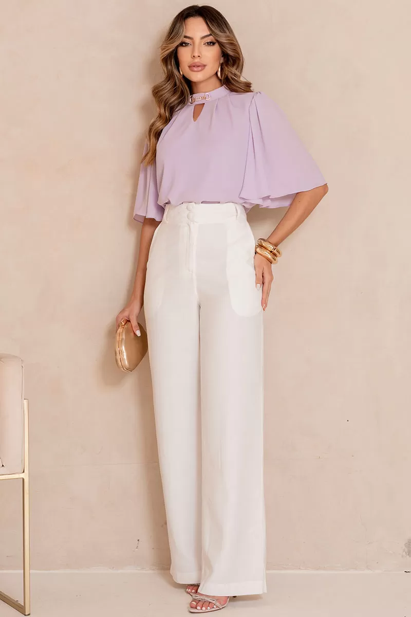 Miss Misses - Cleide Crepe Shirt with Metal Detail and Lilac Collar - 54622050 Miss Misses - Cleide Crepe Shirt with Metal Detail and Lilac Collar - 54622050