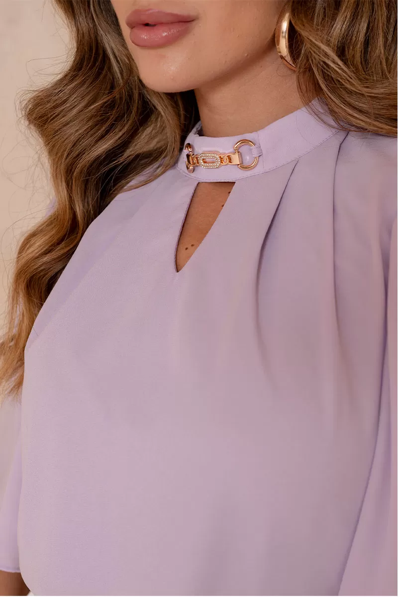 Miss Misses - Cleide Crepe Shirt with Metal Detail and Lilac Collar - 54622050 Miss Misses - Cleide Crepe Shirt with Metal Detail and Lilac Collar - 54622050