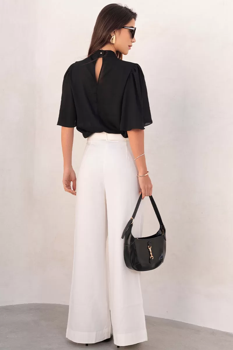 Miss Misses - Cleide Crepe Shirt with Metal Detail and Black Collar - 54622001 Miss Misses - Cleide Crepe Shirt with Metal Detail and Black Collar - 54622001
