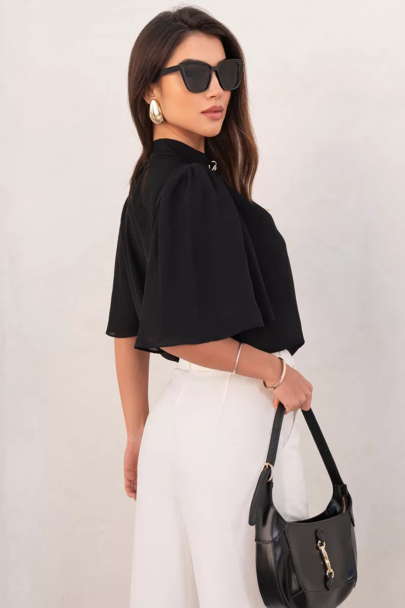 Miss Misses - Cleide Crepe Shirt with Metal Detail and Black Collar - 54622001 Miss Misses - Cleide Crepe Shirt with Metal Detail and Black Collar - 54622001