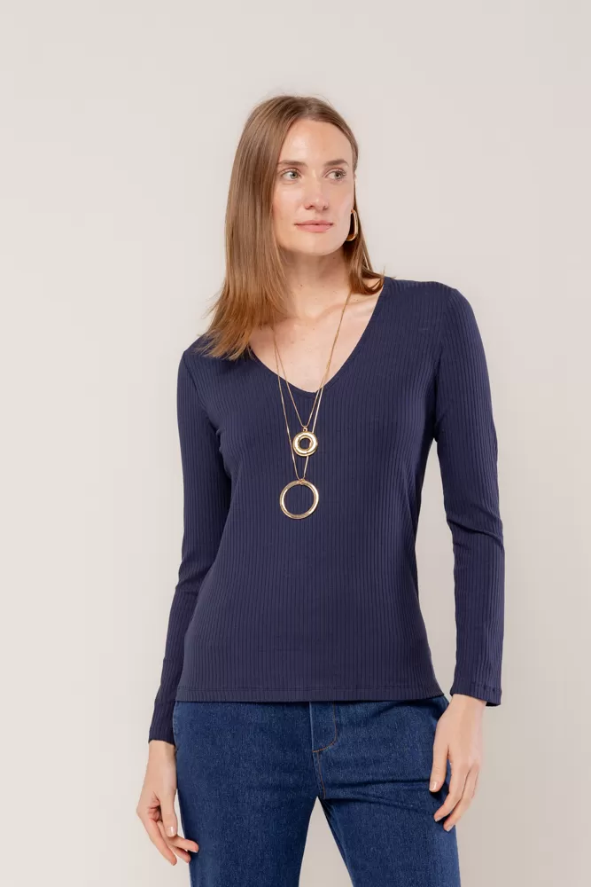 Hidrogênio - LONG SLEEVE V-NECK BLOUSE NAVY - 18235004