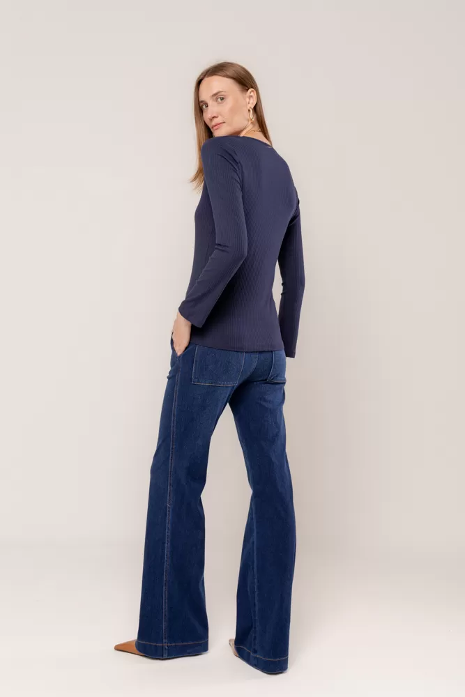 Hidrogênio - LONG SLEEVE V-NECK BLOUSE NAVY - 18235004