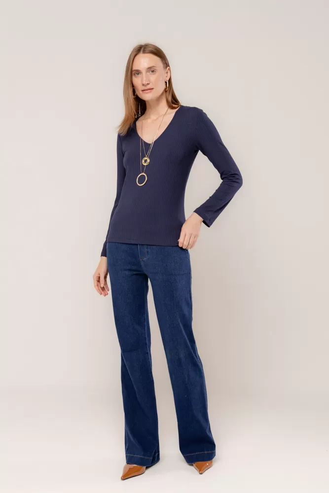 Hidrogênio - LONG SLEEVE V-NECK BLOUSE NAVY - 18235004
