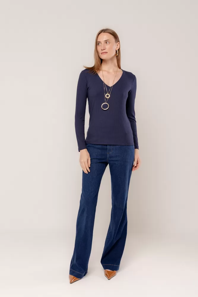 Hidrogênio - LONG SLEEVE V-NECK BLOUSE NAVY - 18235004