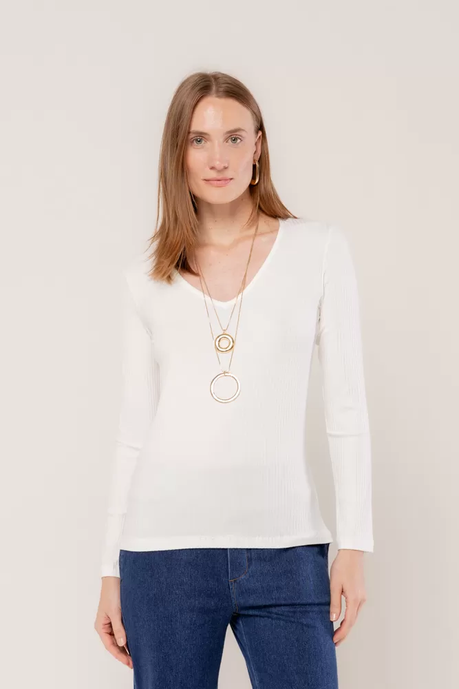 Hidrogênio - OFF WHITE LONG SLEEVE V-NECK BLOUSE - 18235018