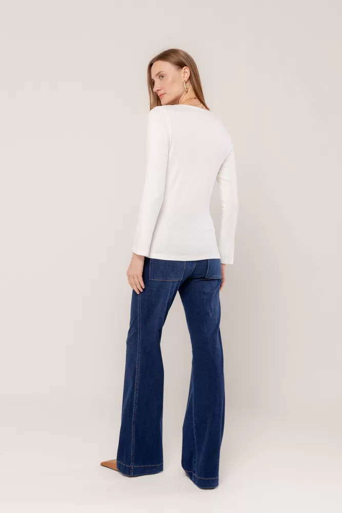 Hidrogênio - OFF WHITE LONG SLEEVE V-NECK BLOUSE - 18235018
