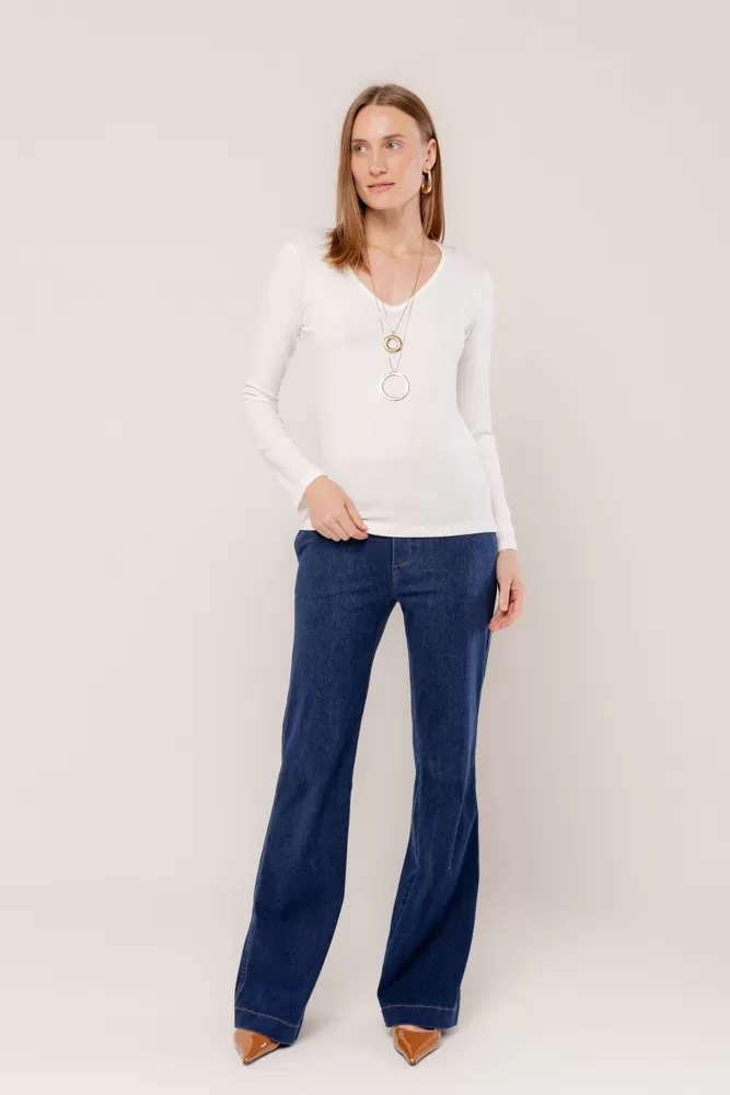Hidrogênio - OFF WHITE LONG SLEEVE V-NECK BLOUSE - 18235018