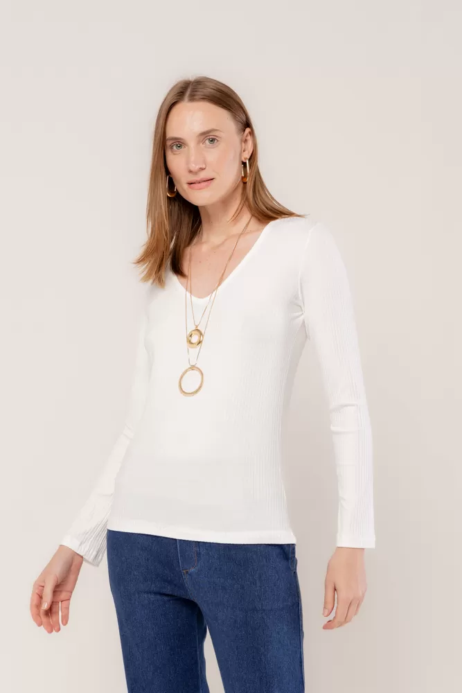 Hidrogênio - OFF WHITE LONG SLEEVE V-NECK BLOUSE - 18235018