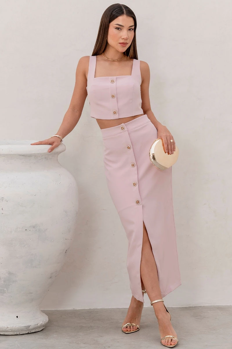 Miss Misses - Nubia Skirt Set with Cropped Top and Pink Buttons - 54604060 Miss Misses - Nubia Skirt Set with Cropped Top and Pink Buttons - 54604060