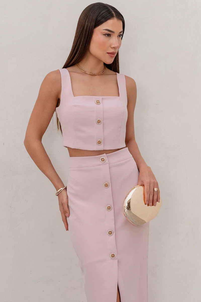 Miss Misses - Nubia Skirt Set with Cropped Top and Pink Buttons - 54604060 Miss Misses - Nubia Skirt Set with Cropped Top and Pink Buttons - 54604060