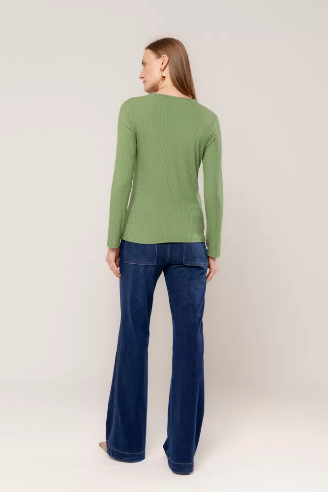 Hidrogênio - GREEN LONG SLEEVE V-NECK BLOUSE - 18235009