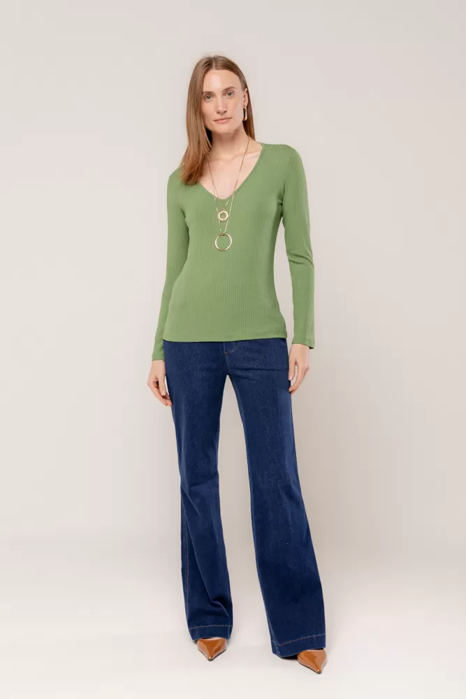 Hidrogênio - GREEN LONG SLEEVE V-NECK BLOUSE - 18235009