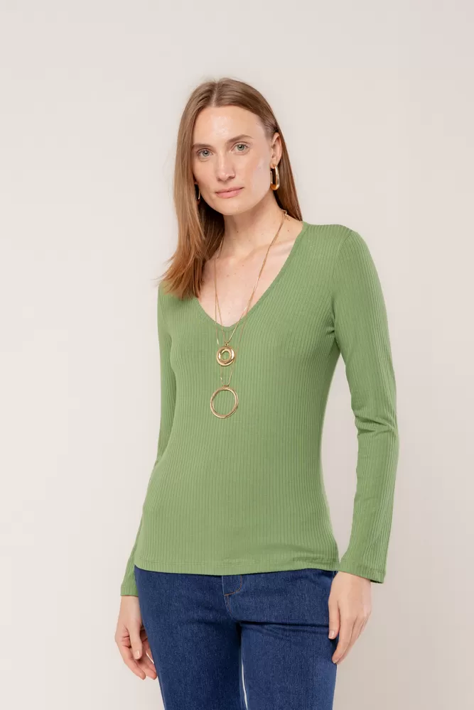 Hidrogênio - GREEN LONG SLEEVE V-NECK BLOUSE - 18235009
