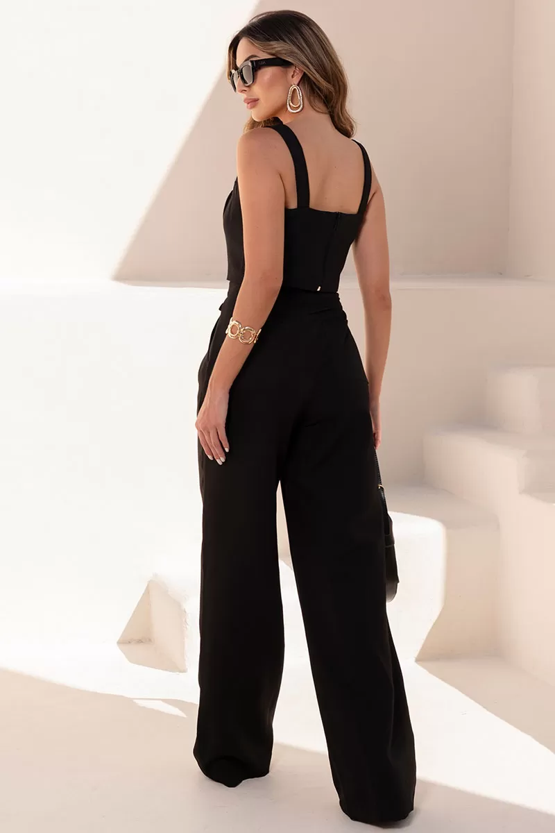 Miss Misses - Tania Cropped and Pants Set with Black Metal Detail - 54590001 Miss Misses - Tania Cropped and Pants Set with Black Metal Detail - 54590001