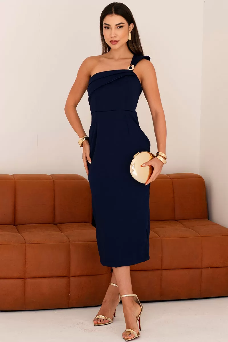 Miss Misses - Angelina MD One Shoulder Dress with Navy Metal Detail - 54623004