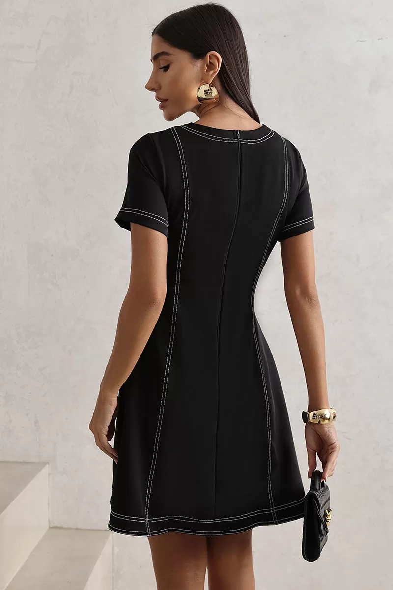 Miss Misses - Lavinia Gode Dress with Black Stitching Detail - 54624001 Miss Misses - Lavinia Gode Dress with Black Stitching Detail - 54624001