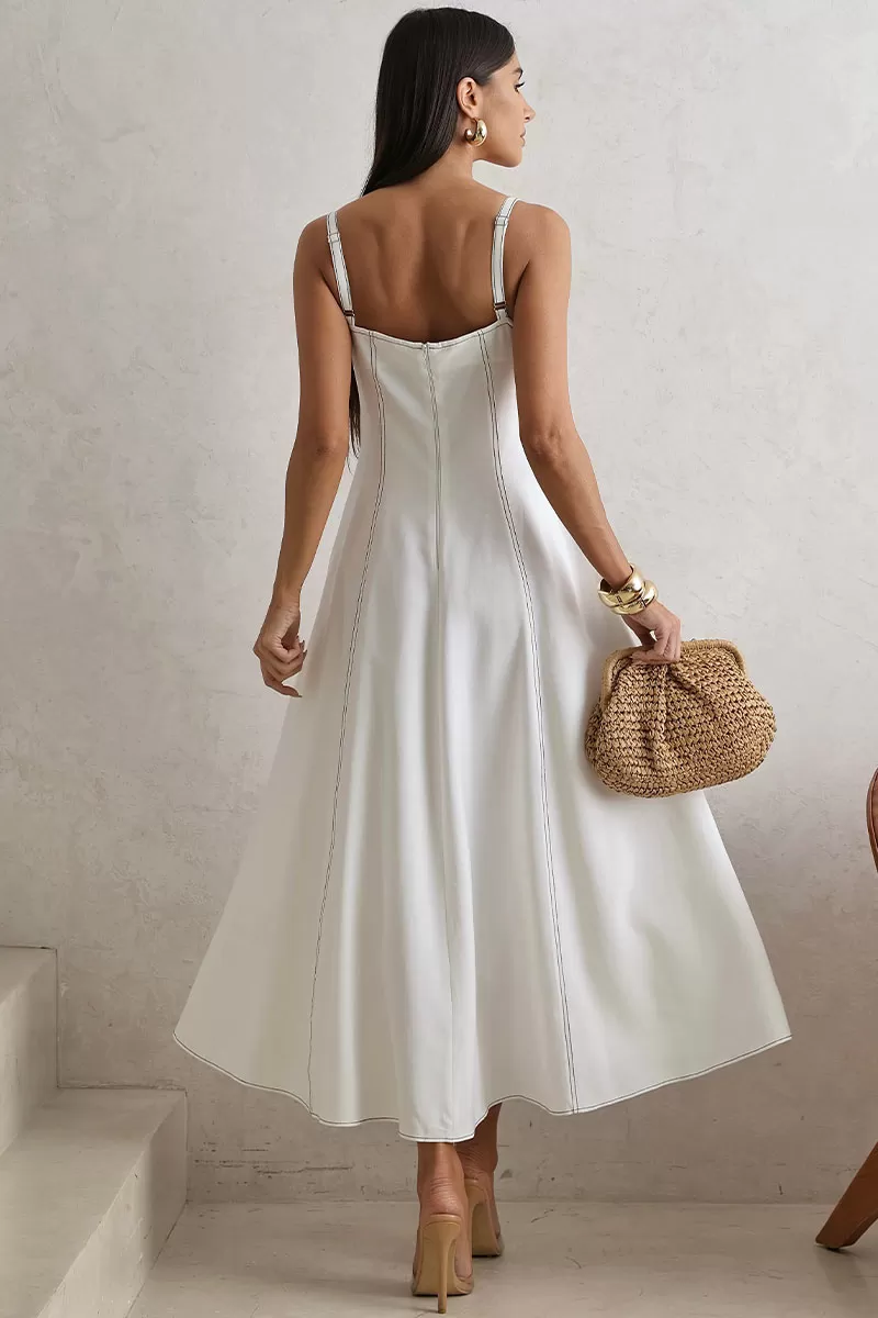 Miss Misses - Milena Dress with Straps and Stitching Detail Off White - 54636030