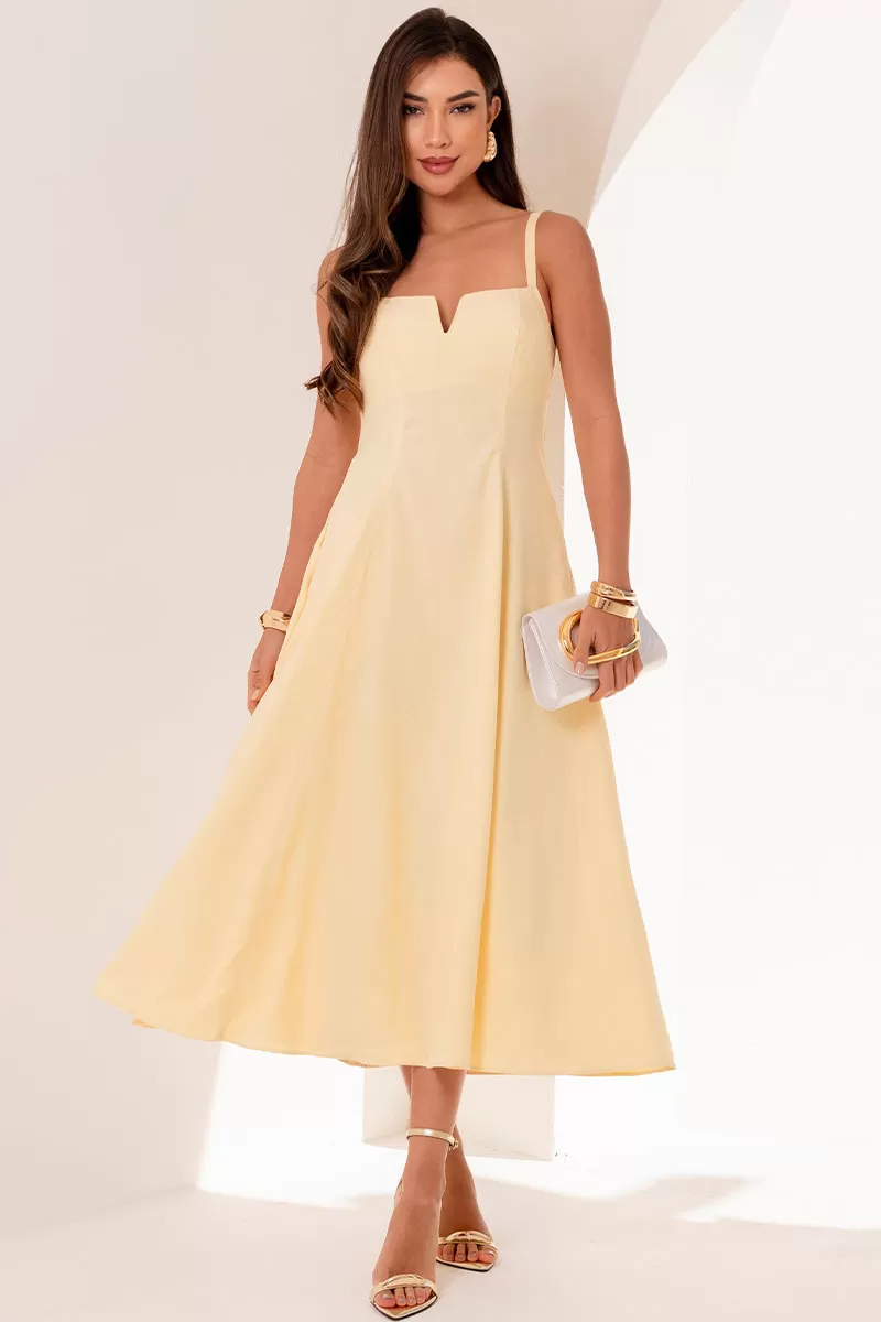 Miss Misses - Milena Dress with Straps and Yellow Stitching Detail - 54636003