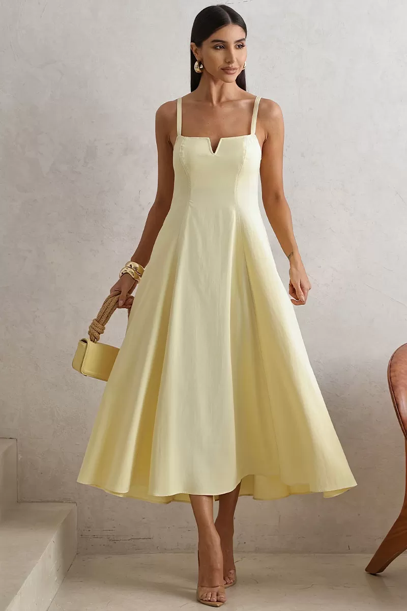 Miss Misses - Milena Dress with Straps and Yellow Stitching Detail - 54636003