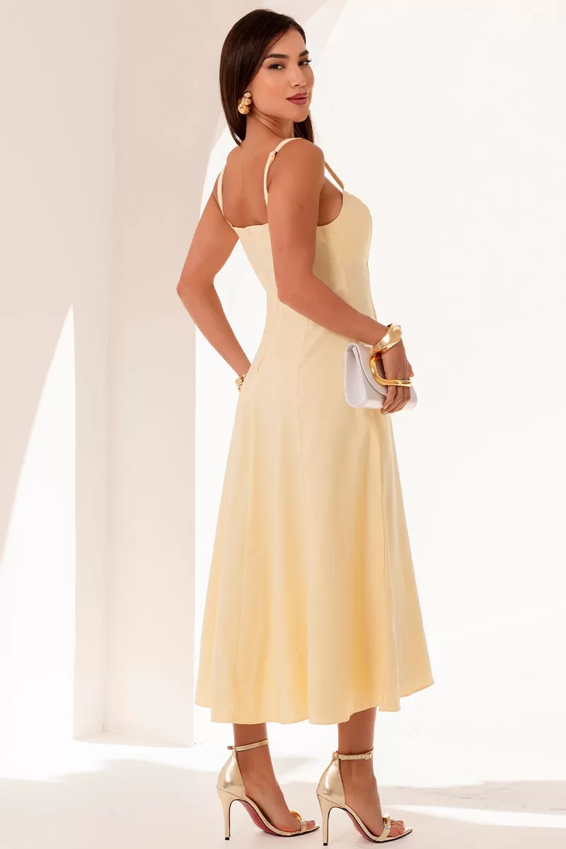 Miss Misses - Milena Dress with Straps and Yellow Stitching Detail - 54636003 Miss Misses - Milena Dress with Straps and Yellow Stitching Detail - 54636003
