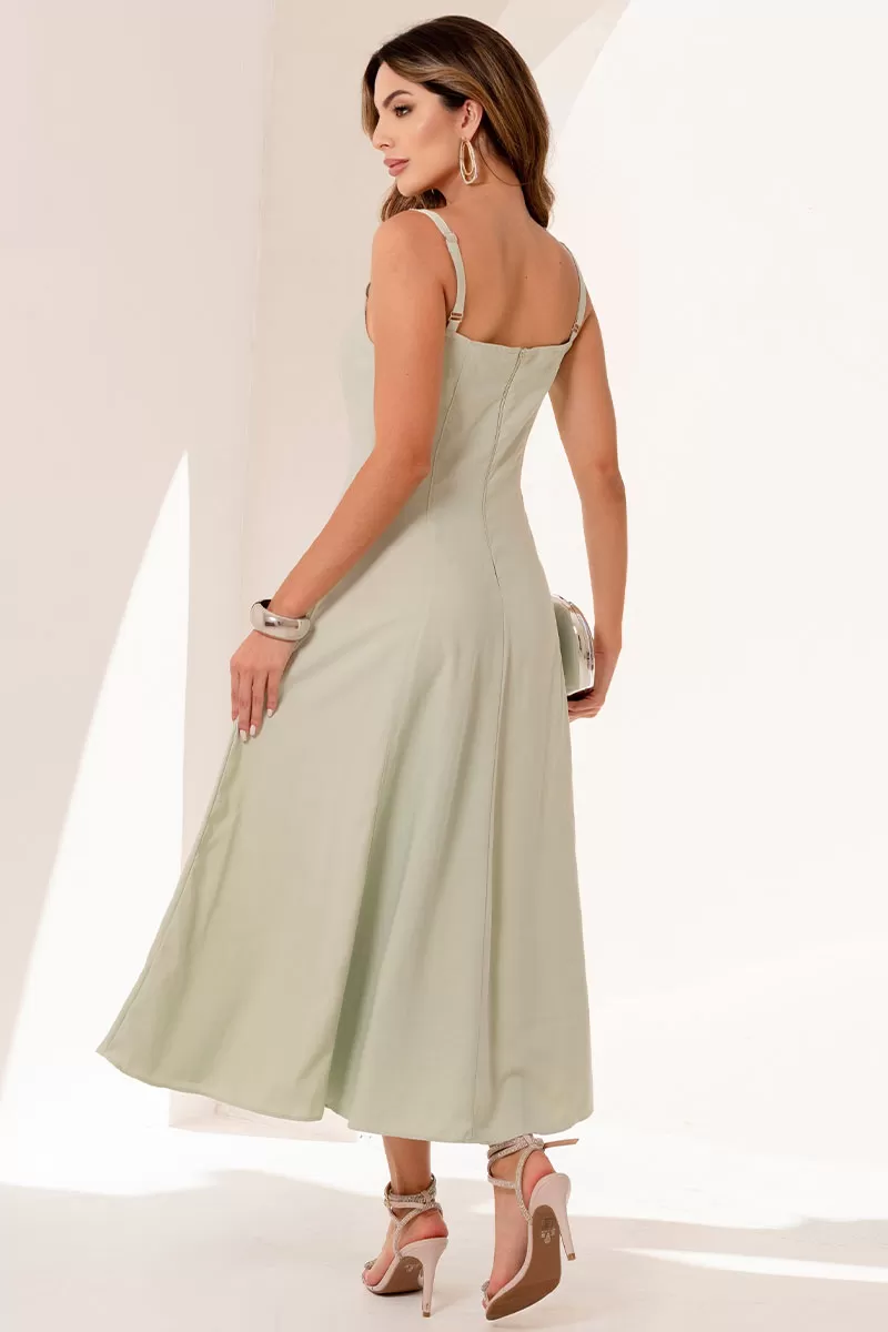 Miss Misses - Milena Dress with Straps and Green Stitching Detail - 54636023 Miss Misses - Milena Dress with Straps and Green Stitching Detail - 54636023