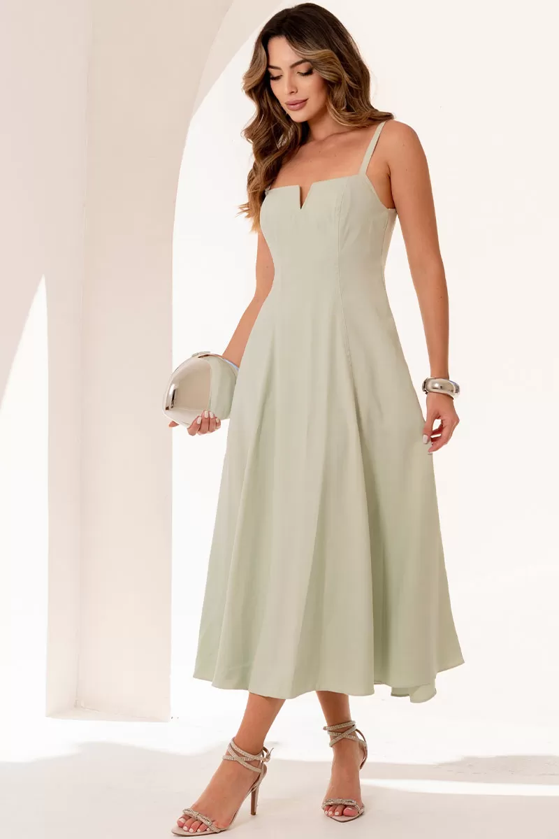 Miss Misses - Milena Dress with Straps and Green Stitching Detail - 54636023 Miss Misses - Milena Dress with Straps and Green Stitching Detail - 54636023