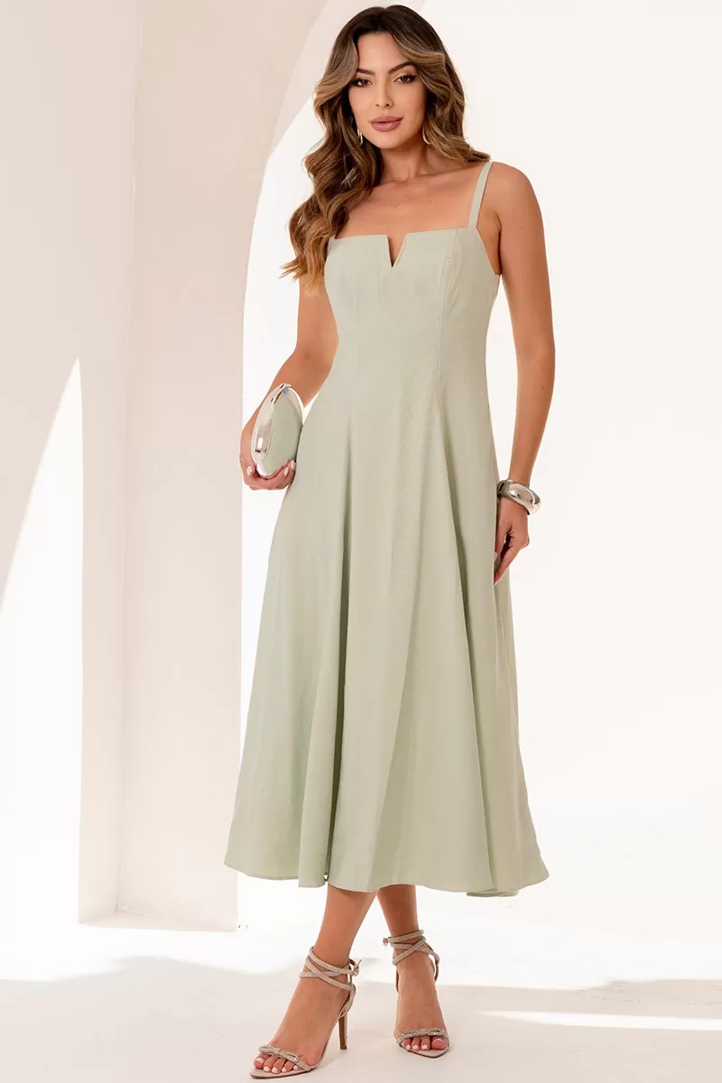 Miss Misses - Milena Dress with Straps and Green Stitching Detail - 54636023