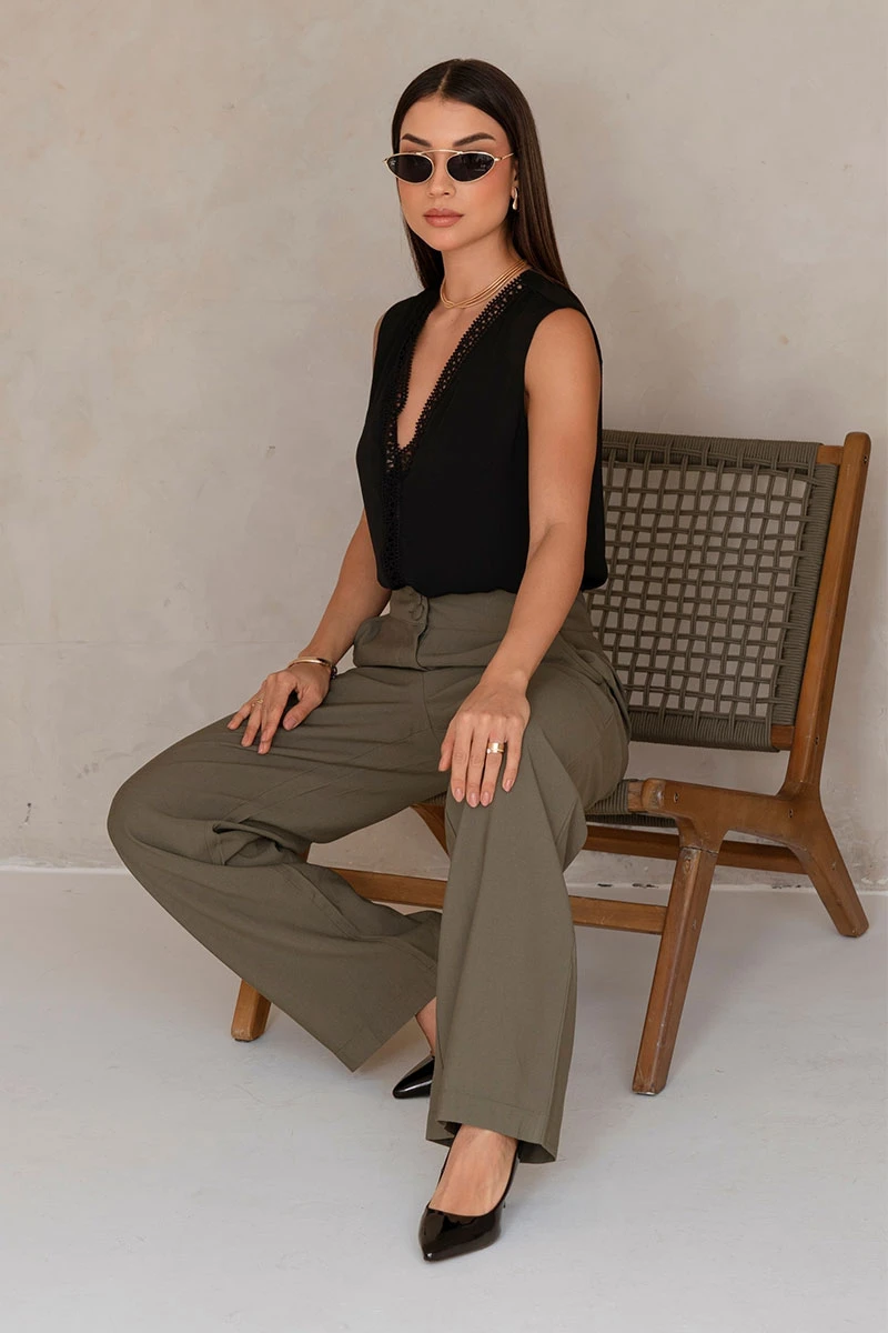 Miss Misses - Cibele Crepe Shirt with Black Guipure Detail - 54610001