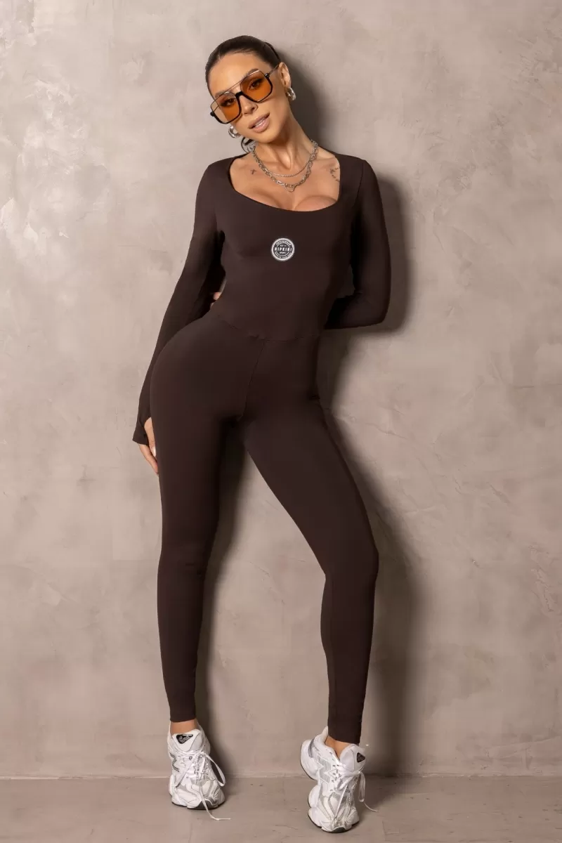 Hipkini - Long Sleeve Fitness Smash Coffee Jumpsuit - 33331509 Hipkini - Long Sleeve Fitness Smash Coffee Jumpsuit - 33331509